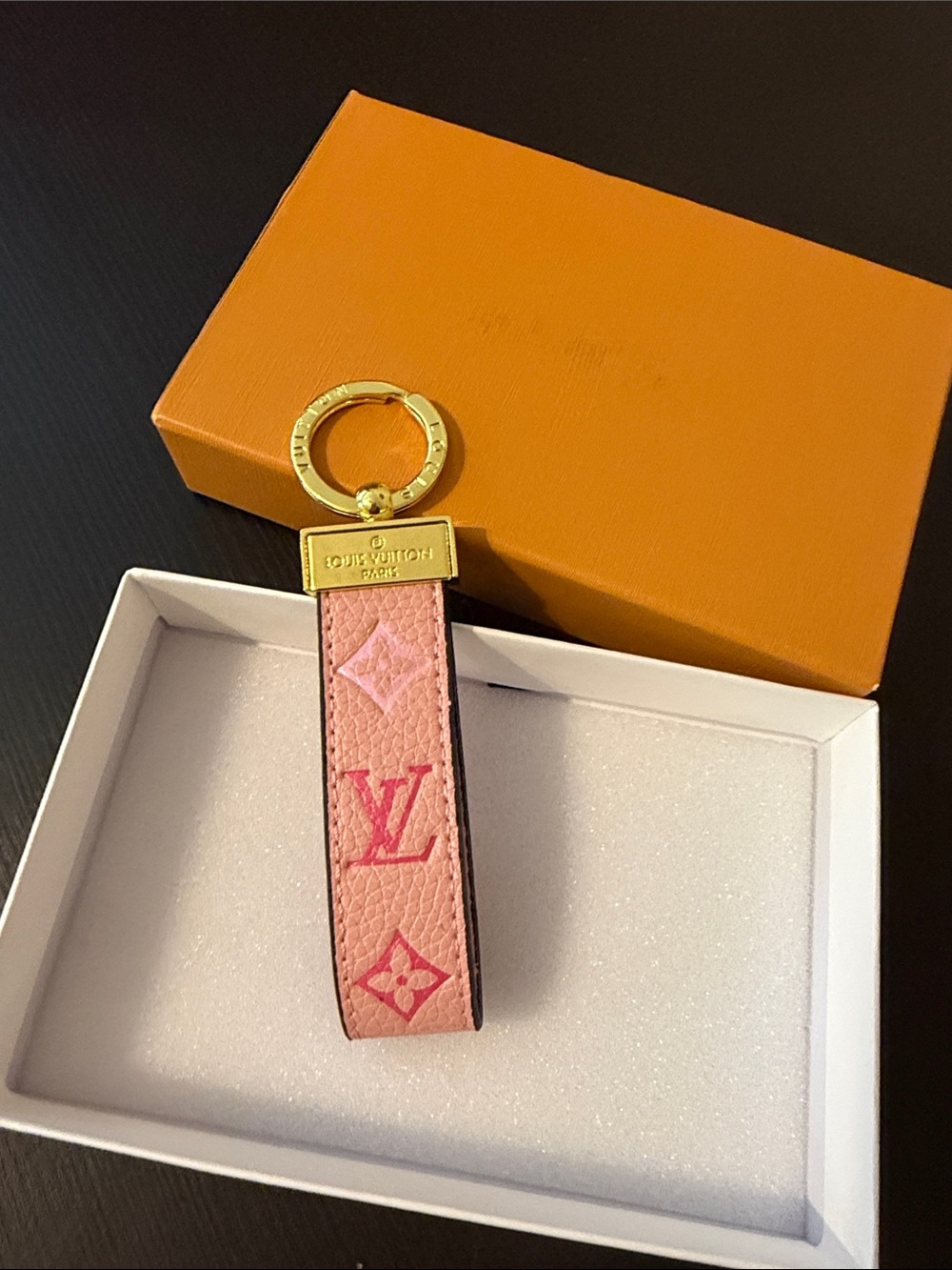 1:1 LV Rep Keychain Pink Monograph Leather Gold Hardware New with Box